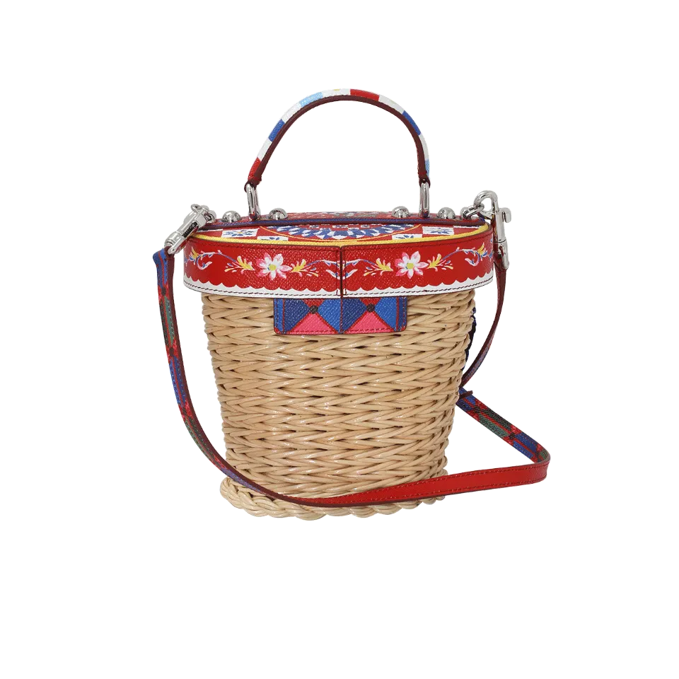 Straw Flower Bucket Bag