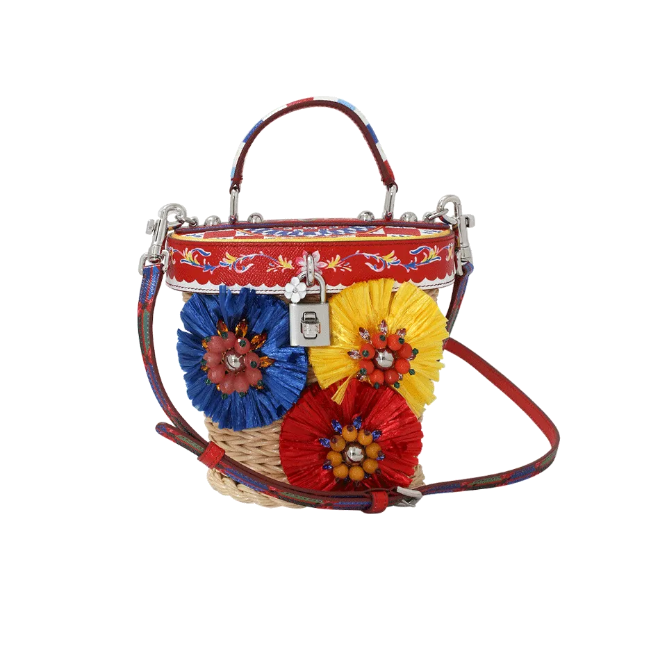 Straw Flower Bucket Bag