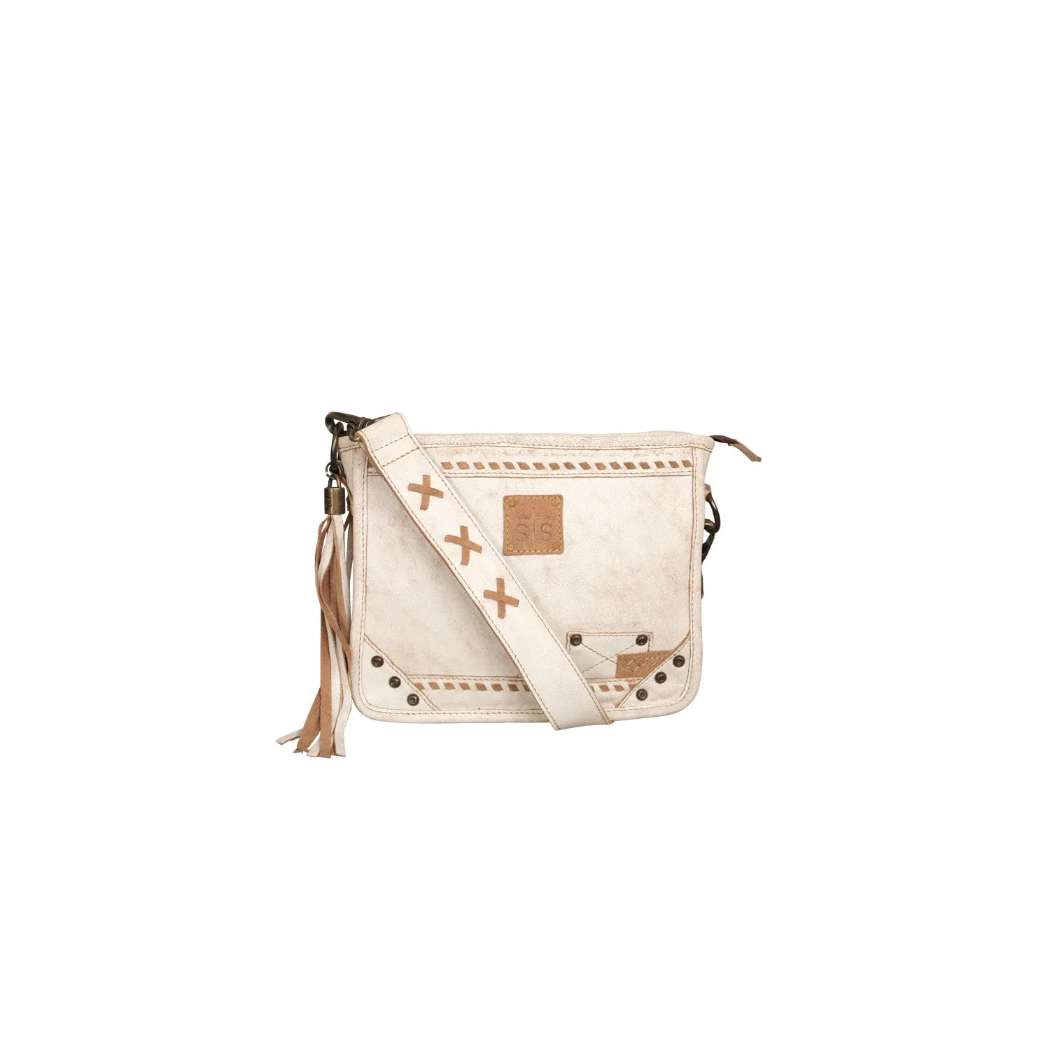 STS Ranchwear Womens Cremello Mae White/Tan Leather Crossbody Bag