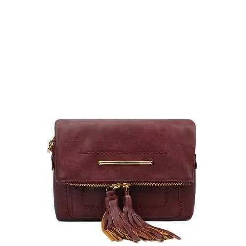 Stylish Stitching and Tassels Design Women's Crossbody Bag - Red