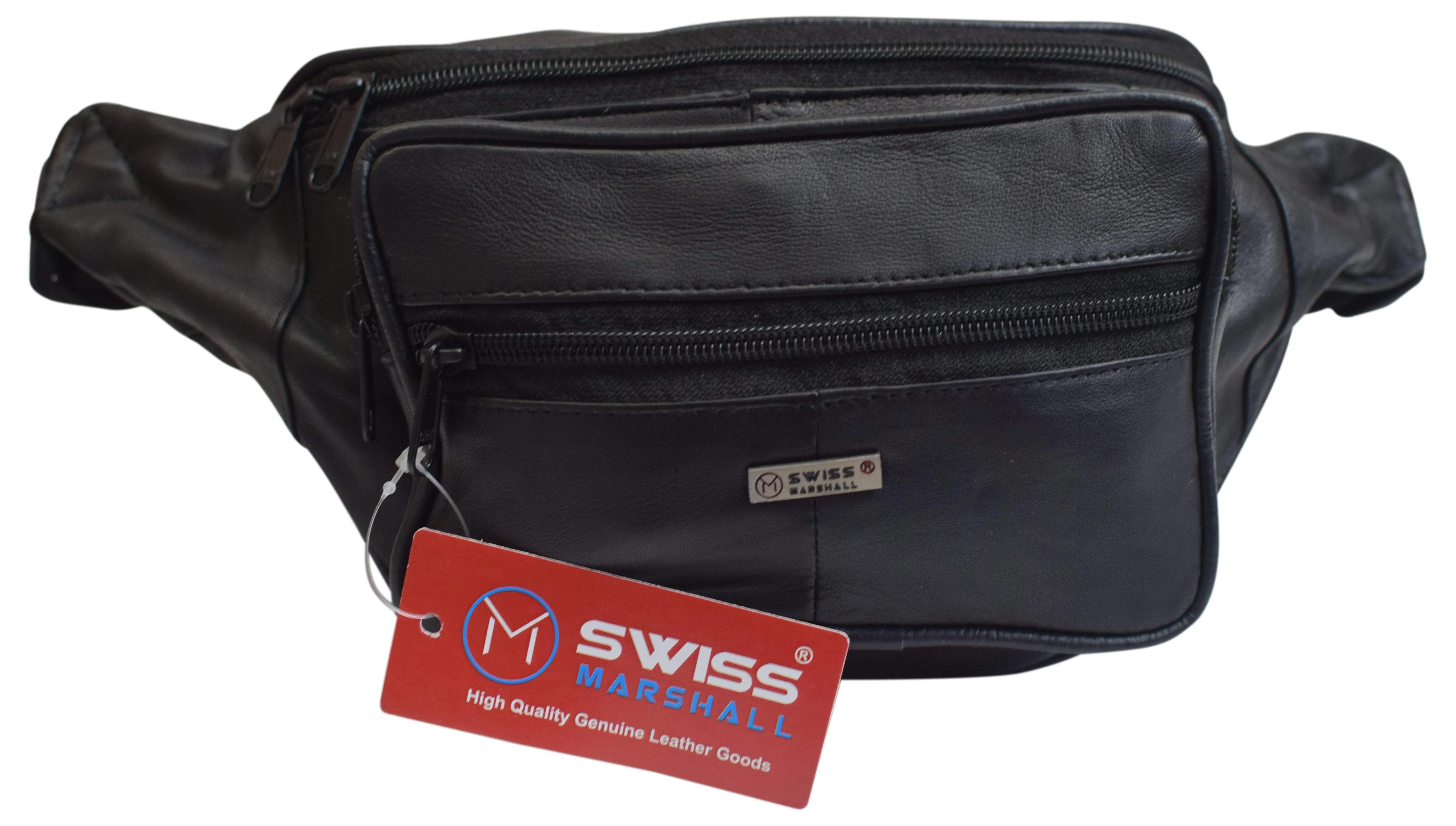 Swiss Marshall Genuine Leather Fanny Pack Waist Bag Classic Style Travel Organizer