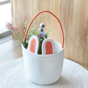 The Better Home Basket for Storage | For Kids Room Adults Basket for Toys Girls Room Basket Baby Cloth Basket for Storage Clothes Rope Bag | Home Organiser Eco Friendly (Orange-White Small)