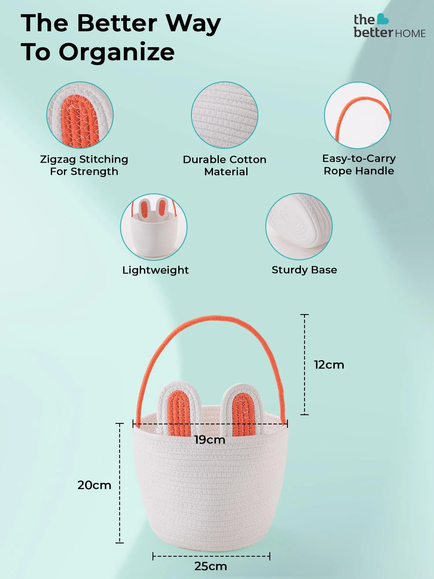 The Better Home Basket for Storage | For Kids Room Adults Basket for Toys Girls Room Basket Baby Cloth Basket for Storage Clothes Rope Bag | Home Organiser Eco Friendly (Orange-White Small)