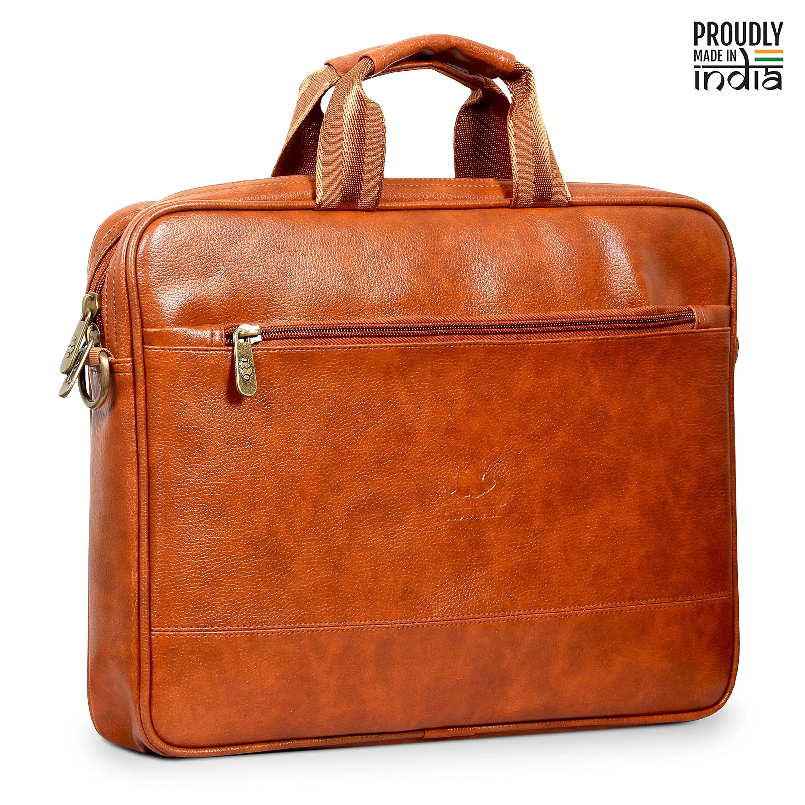 THE CLOWNFISH Biz Faux Leather 15.6 inch Laptop Messenger Bag Briefcase (Tan)