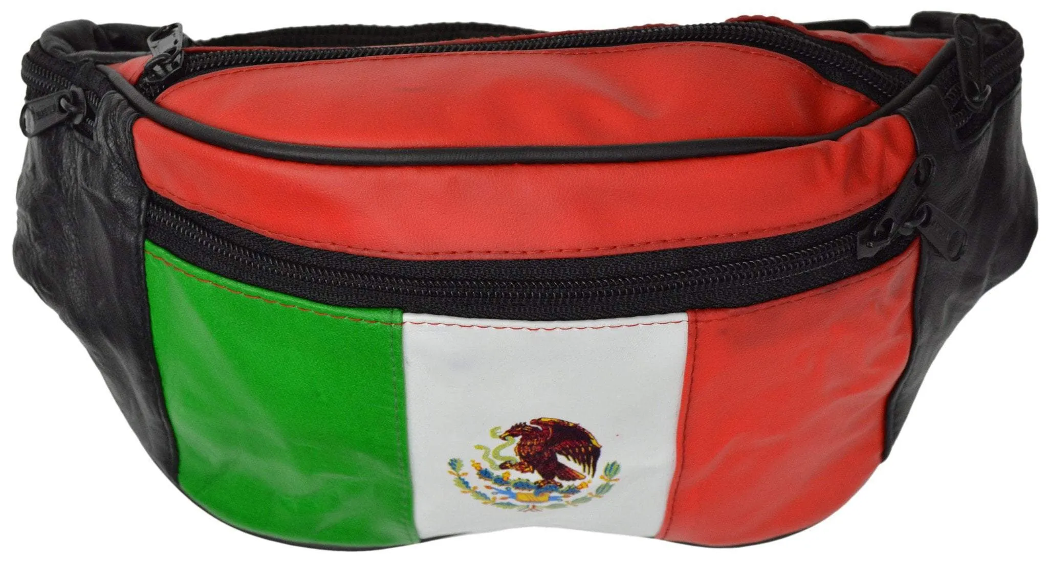 Top Grain Genuine leather Mexican Flag Waist Bag/Fanny Pack/ Waist Hip Purse 965 (C)