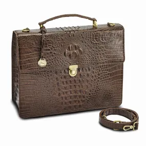 Top Grain Leather Croc Brown Briefcase Messenger Bag