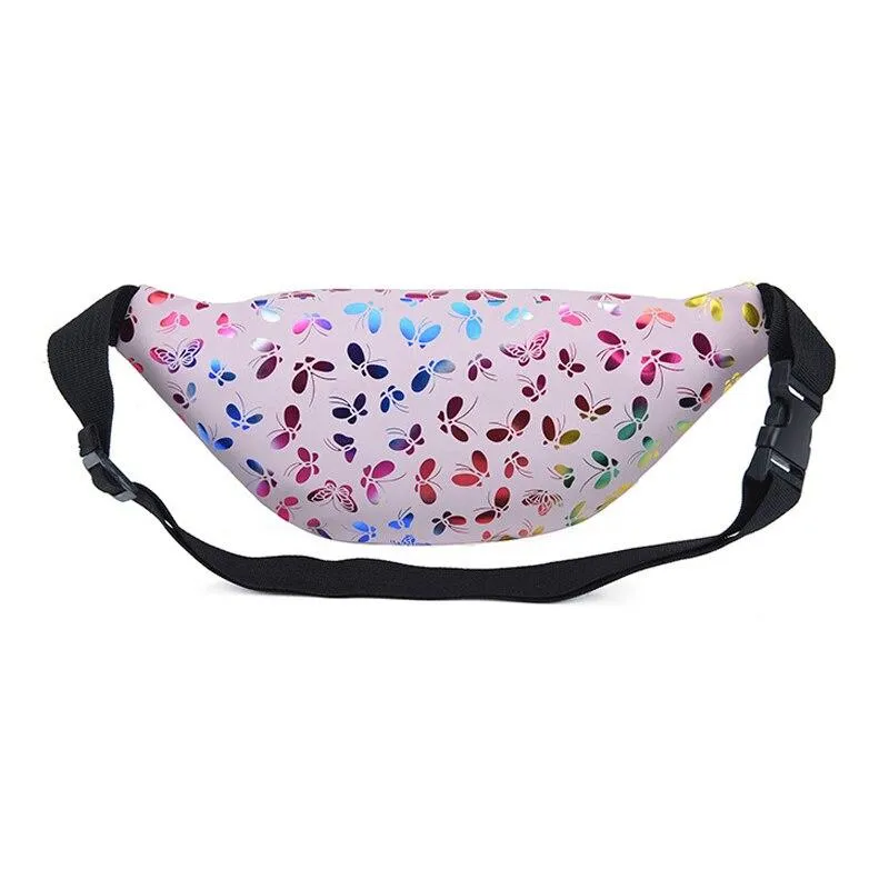 Trendy Women's Banana Shape Leather Waist Bags With Holographic Pattern