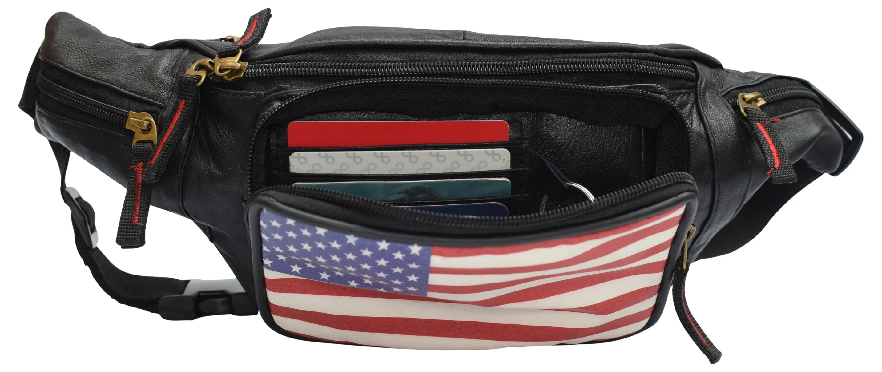 USA Flag Fanny Pack Stars & Stripes Leather Men Waist Belt Bag -Women Purse Hip Pouch Travel