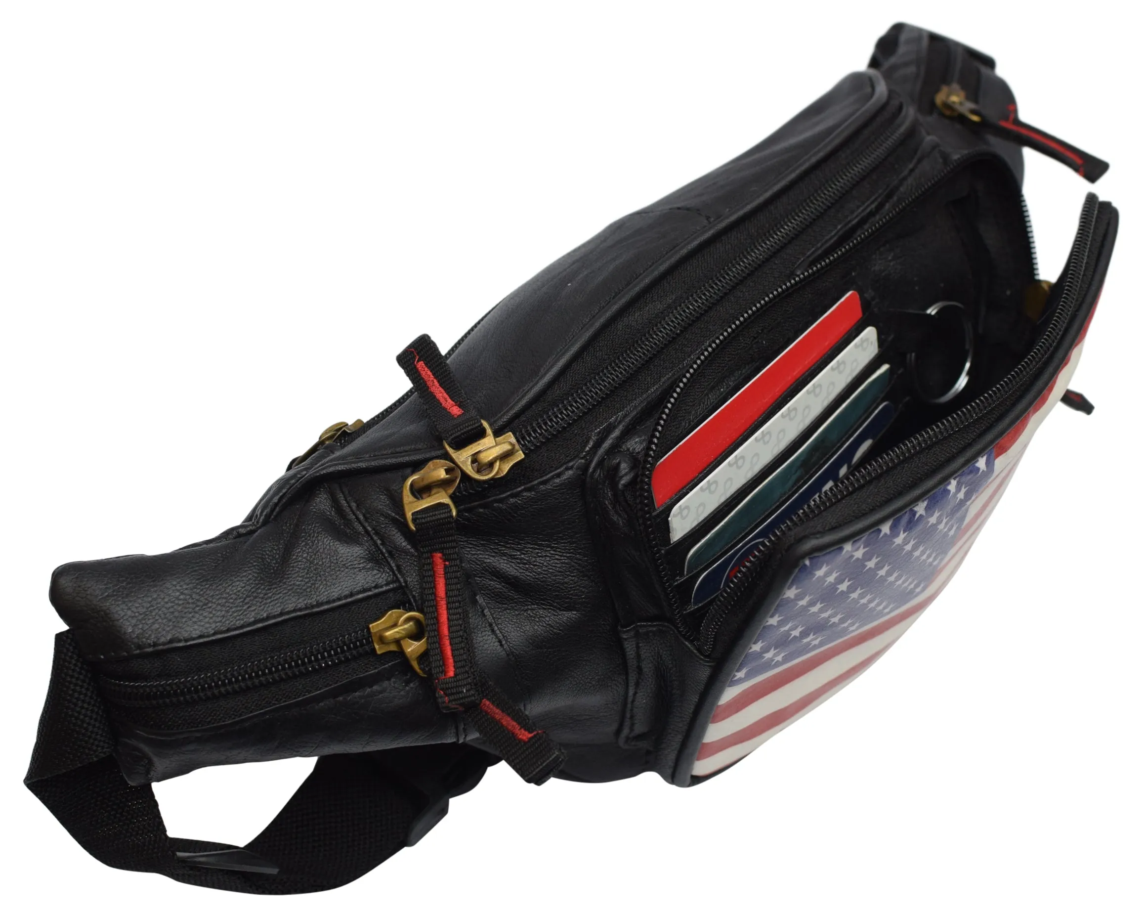 USA Flag Fanny Pack Stars & Stripes Leather Men Waist Belt Bag -Women Purse Hip Pouch Travel