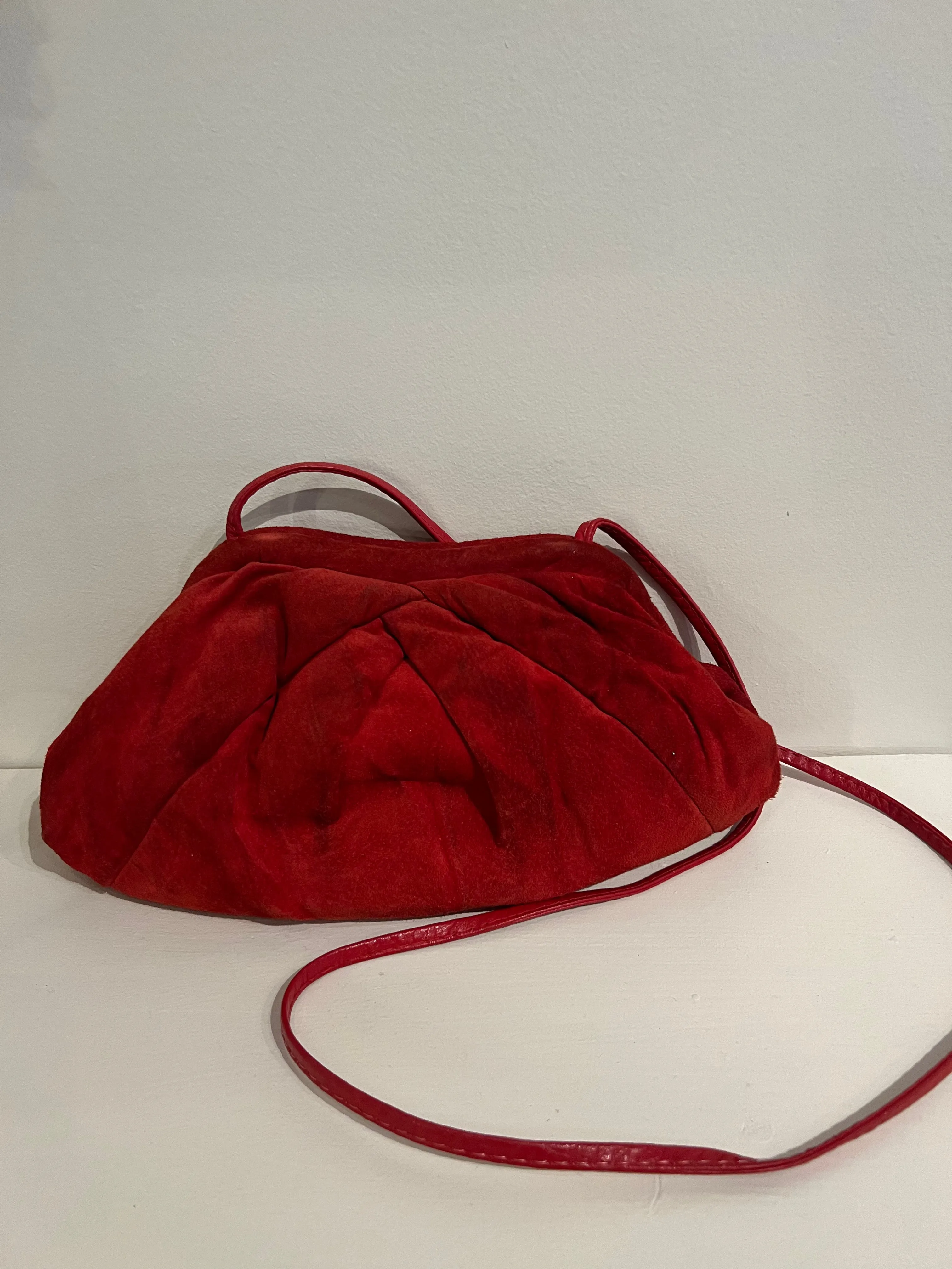 Vintage 80's Red Suede Puffy Shoulder Bag