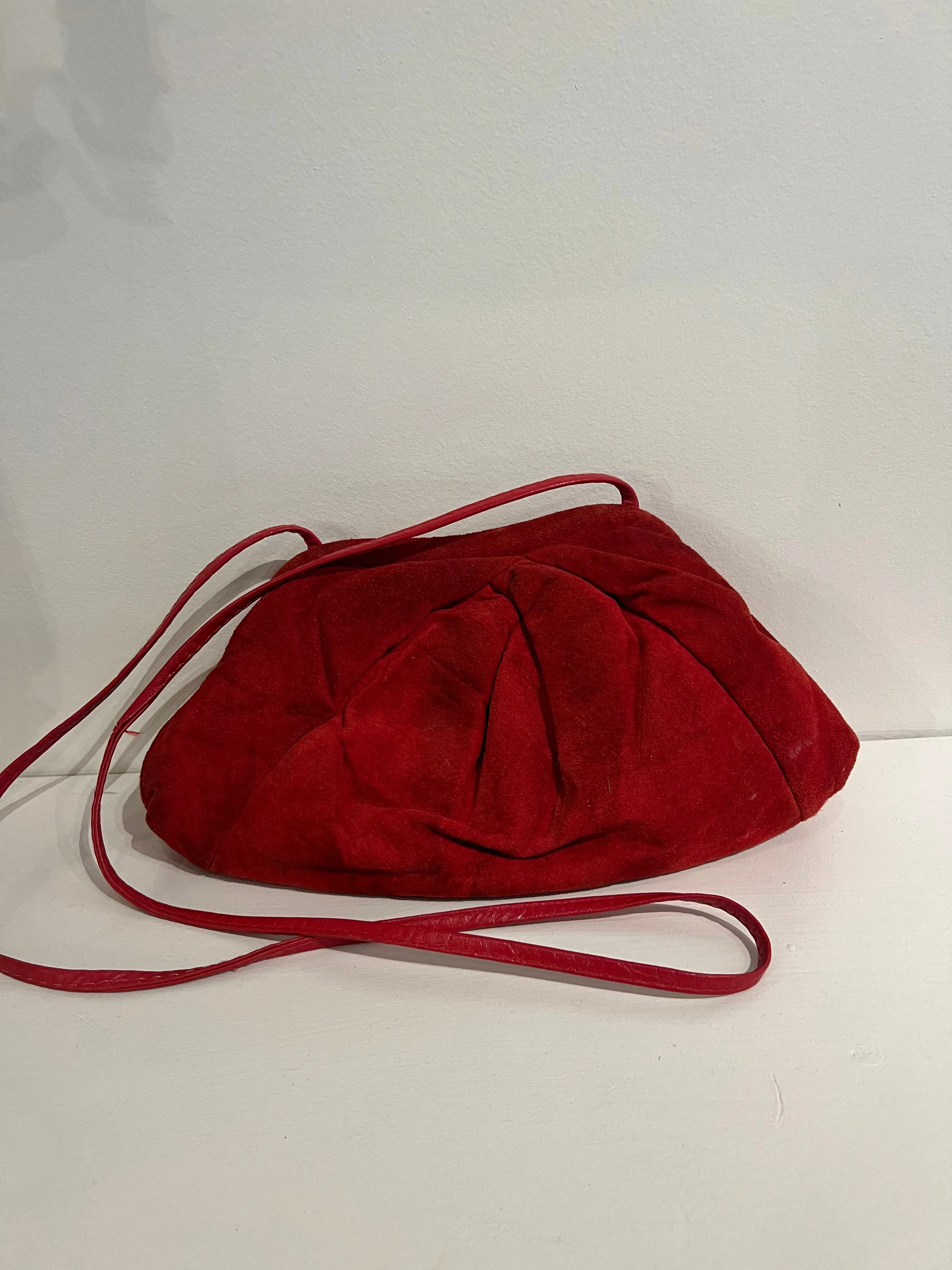 Vintage 80's Red Suede Puffy Shoulder Bag