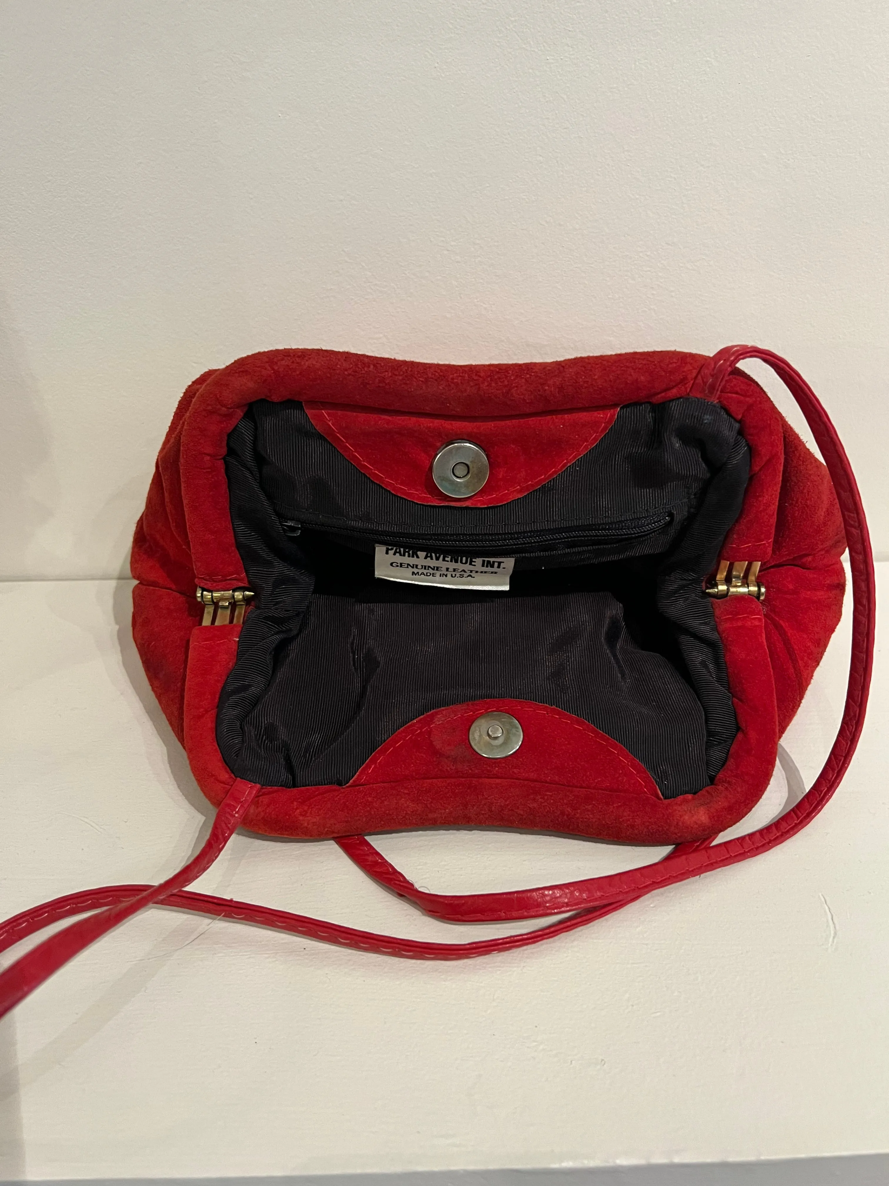 Vintage 80's Red Suede Puffy Shoulder Bag