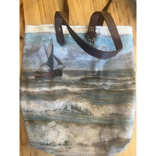 Vintage canvas tote bag - ocean sail