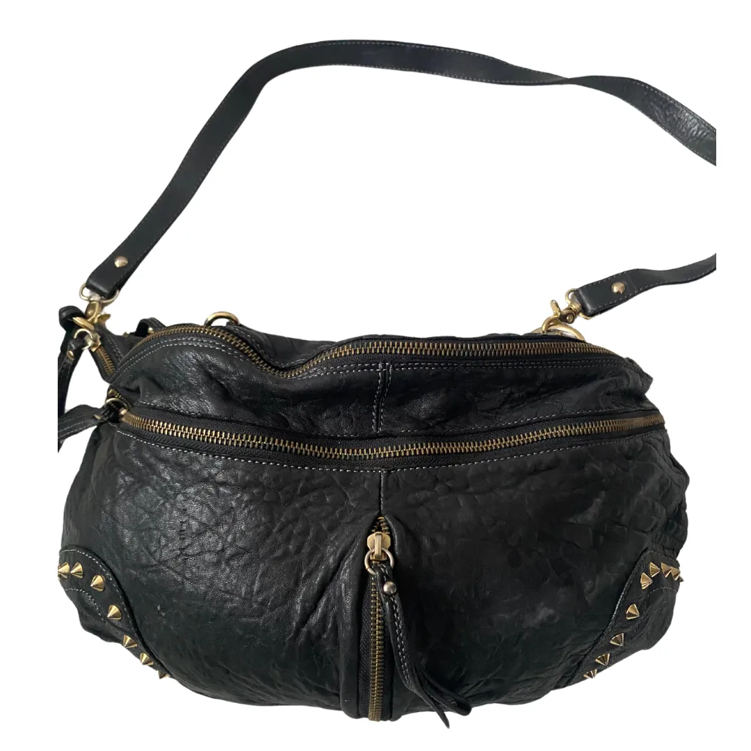 VINTAGE Leather Slouch Shoulder Bag Black