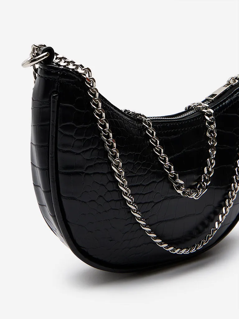 Women Accessories Black Textured Crescent Sling Bag