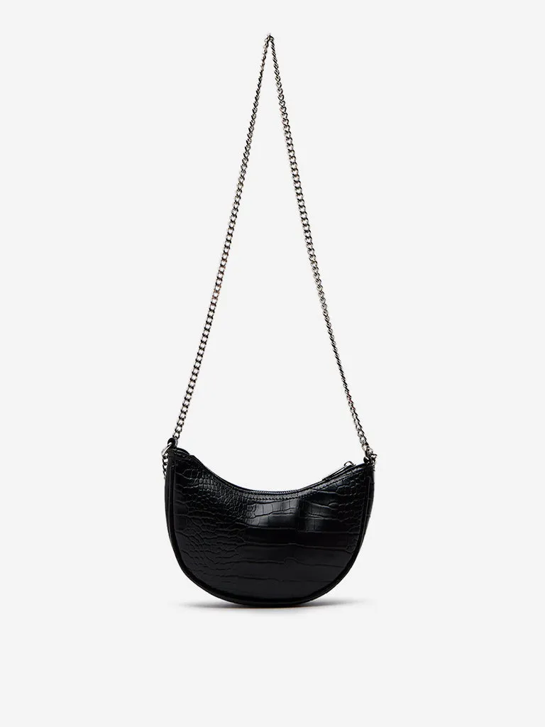 Women Accessories Black Textured Crescent Sling Bag