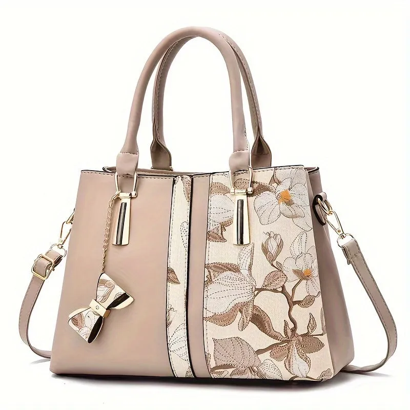 Women Elegant Floral Print Handbag, Fashion Large Capacity Crossbody  Style Bag