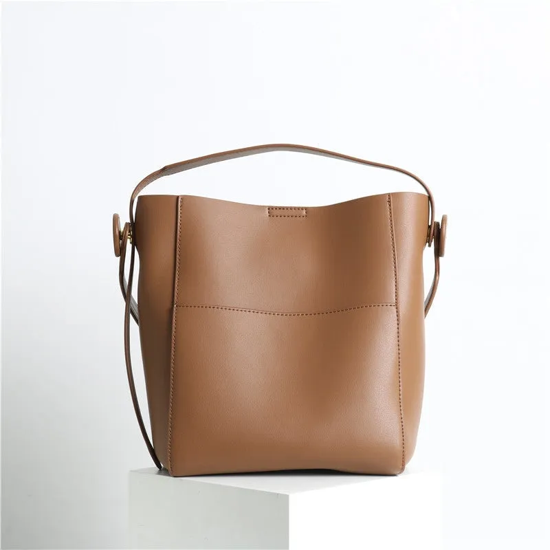 Womens Smooth Leather Bucket Tote Bag