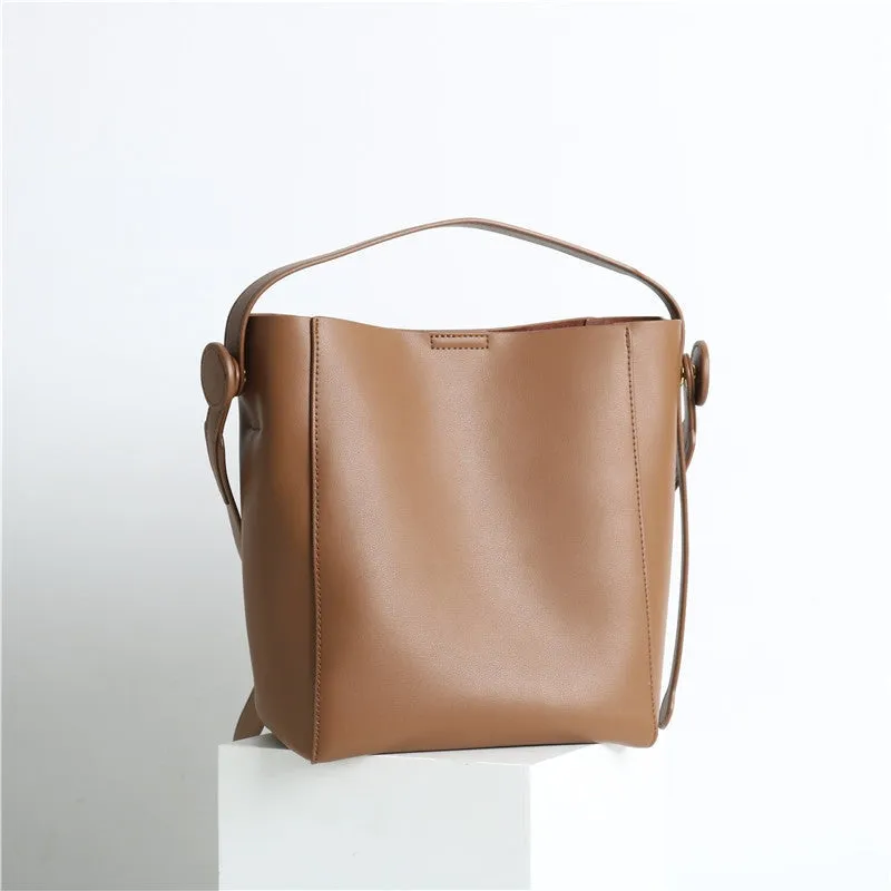 Womens Smooth Leather Bucket Tote Bag