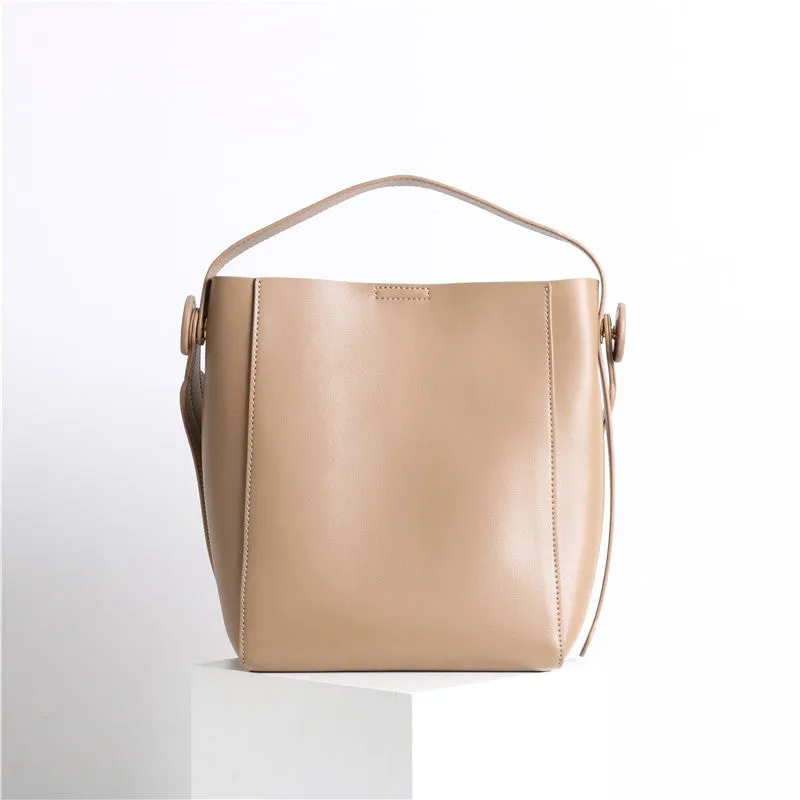 Womens Smooth Leather Bucket Tote Bag