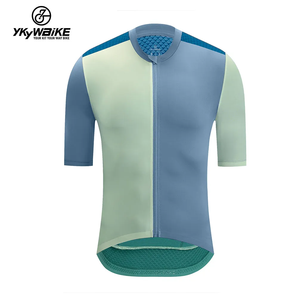 YKYW 2024 Men's New Cycling Jersey Moisture Wicking Quick Dry Multiple Color Combinations Colorblocking Blue Khaki