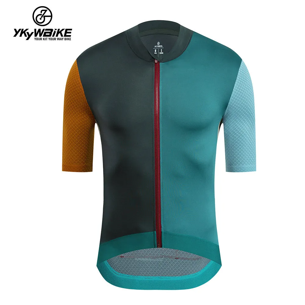 YKYW 2024 Men's New Cycling Jersey Moisture Wicking Quick Dry Multiple Color Combinations Colorblocking Blue Khaki