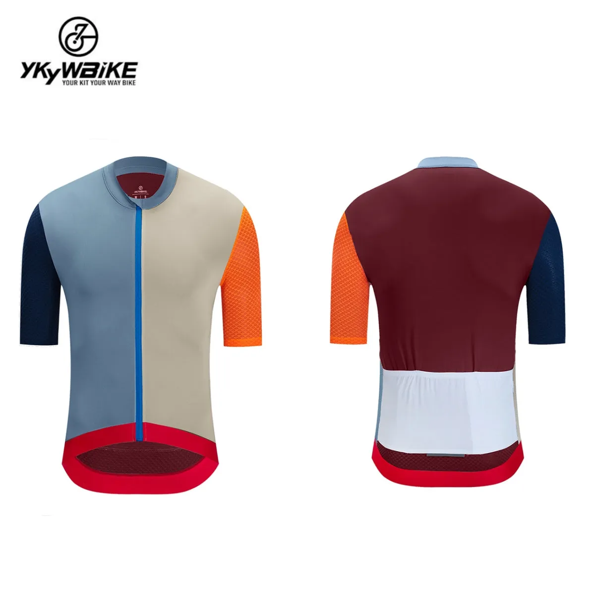 YKYW 2024 Men's New Cycling Jersey Moisture Wicking Quick Dry Multiple Color Combinations Colorblocking Blue Khaki