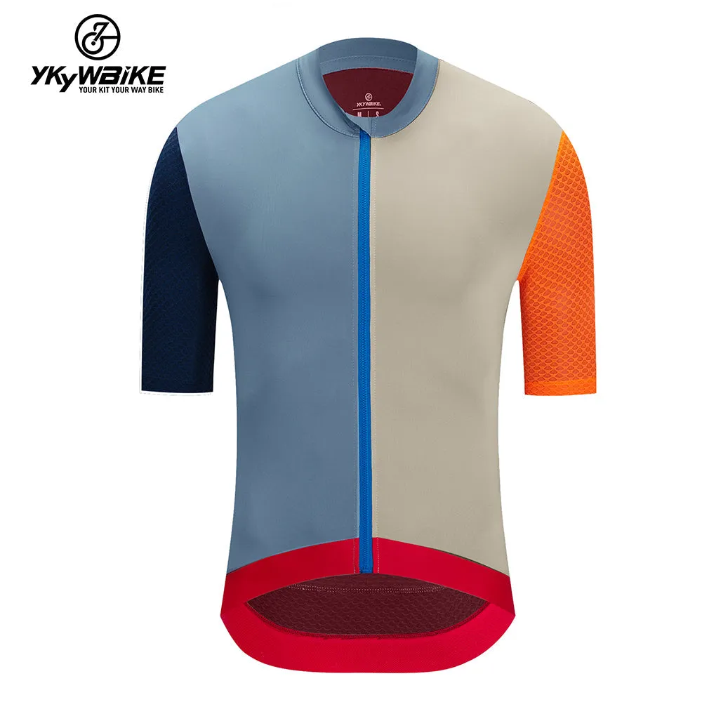 YKYW 2024 Men's New Cycling Jersey Moisture Wicking Quick Dry Multiple Color Combinations Colorblocking Blue Khaki