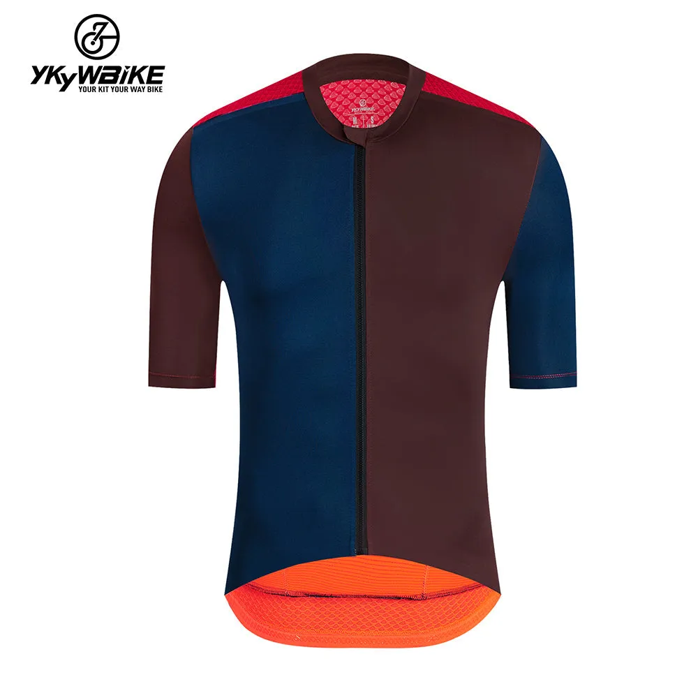 YKYW 2024 Men's New Cycling Jersey Moisture Wicking Quick Dry Multiple Color Combinations Colorblocking Blue Khaki