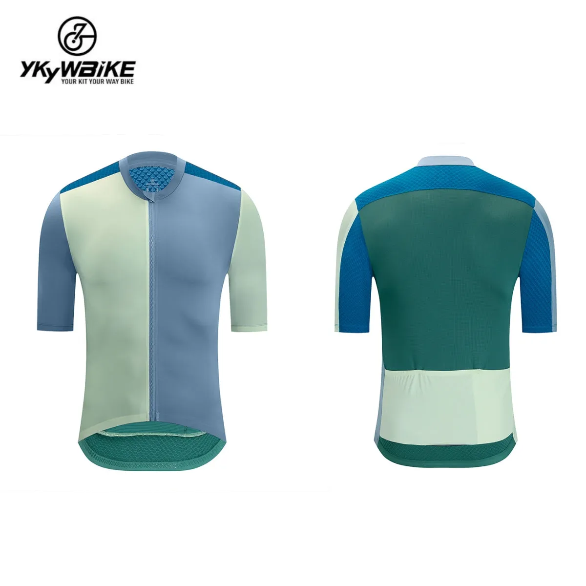 YKYW 2024 Men's New Cycling Jersey Moisture Wicking Quick Dry Multiple Color Combinations Colorblocking Blue Khaki