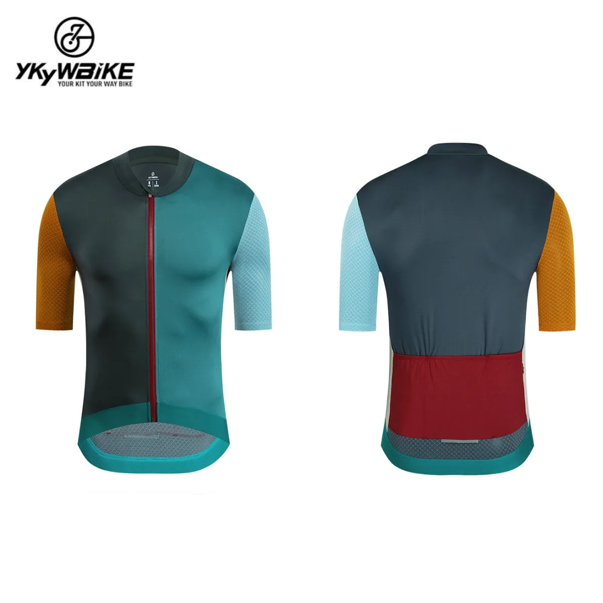 YKYW 2024 Men's New Cycling Jersey Moisture Wicking Quick Dry Multiple Color Combinations Colorblocking Blue Khaki