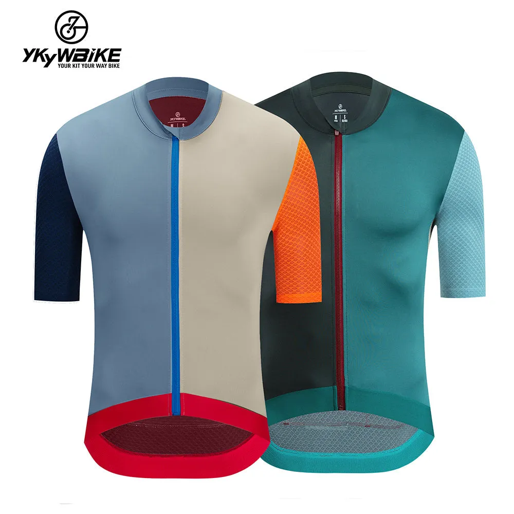 YKYW 2024 Men's New Cycling Jersey Moisture Wicking Quick Dry Multiple Color Combinations Colorblocking Blue Khaki