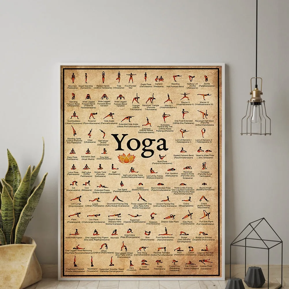 Yoga Poses Large Poster Or Small Chart Canvas 10 Different Sizes 95 Different Positions Including Ashtanga Workout Room Decor Or Throw One In Your Gym Bag