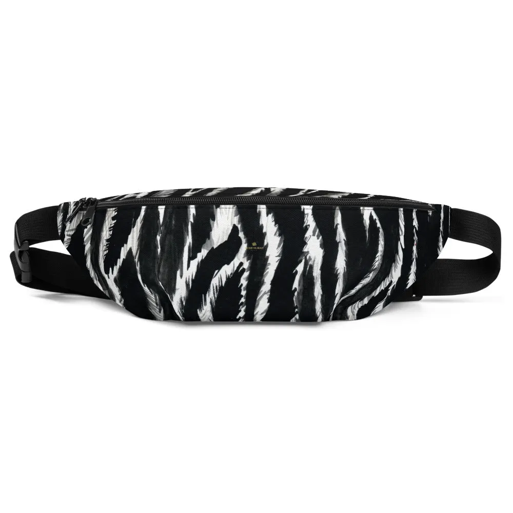 Zebra Print Fanny Pack, Modern Zebra Animal Print Chic Over The Shoulder Bag Waist Fanny Pack For Men or Women- Made in USA/EU