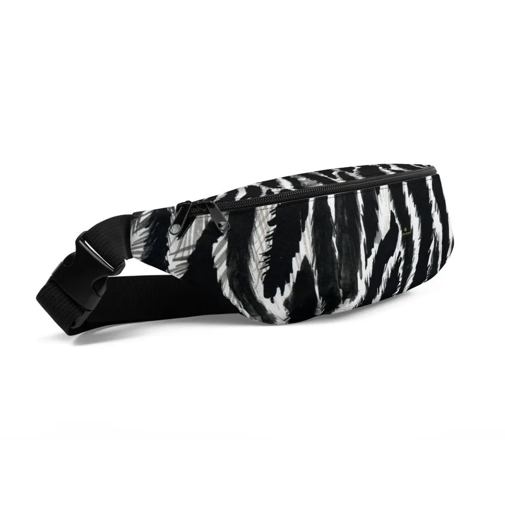 Zebra Print Fanny Pack, Modern Zebra Animal Print Chic Over The Shoulder Bag Waist Fanny Pack For Men or Women- Made in USA/EU